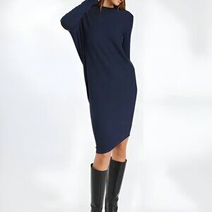 Michael Kors MK Midnight Blue-Black Minimalist Dolman Tube Knit Shirt Dress XS